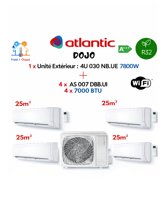 LOT 1 118 – ATLANTIC DOJO – Pack climatisation quadri-split R32 – Wi-Fi