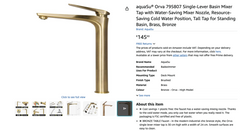 LOT 694 – ORVA 795807 – Mitigeur monocommande lavabo – Gold