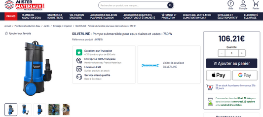 LOT 1 074 – SILVERLINE – Pompe submersible 750 W – Eaux claires & usées